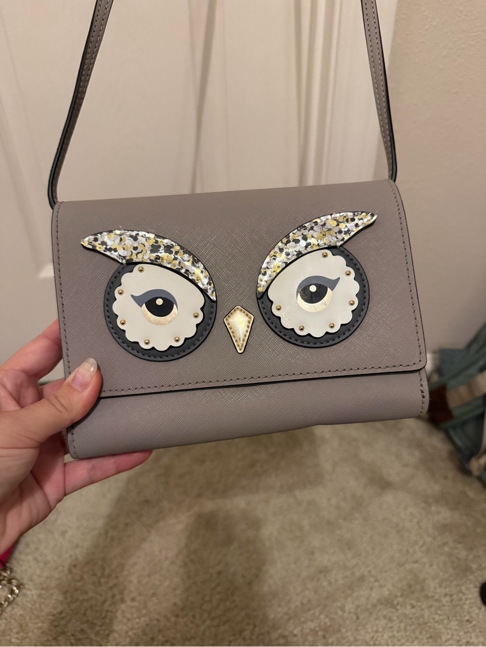 Owl-Appliqué Crossbody Bag - Taupe